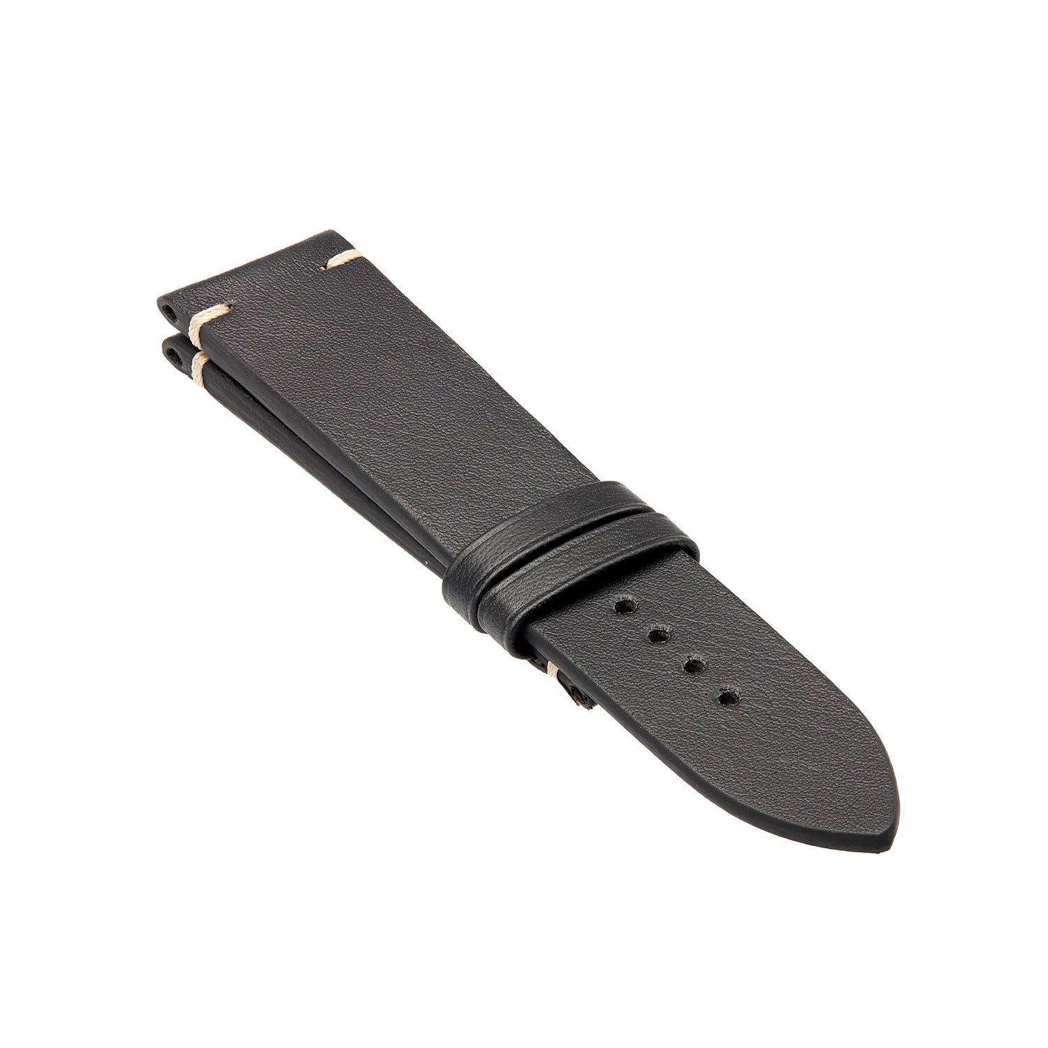 Black-Vintage-Leather-Side-Stitch-Strap Vintage Leather Strap - Black - Side Stitch - Image 1